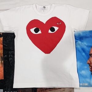 White Womens Comme Des Garcons Shirt with Red Heart Design